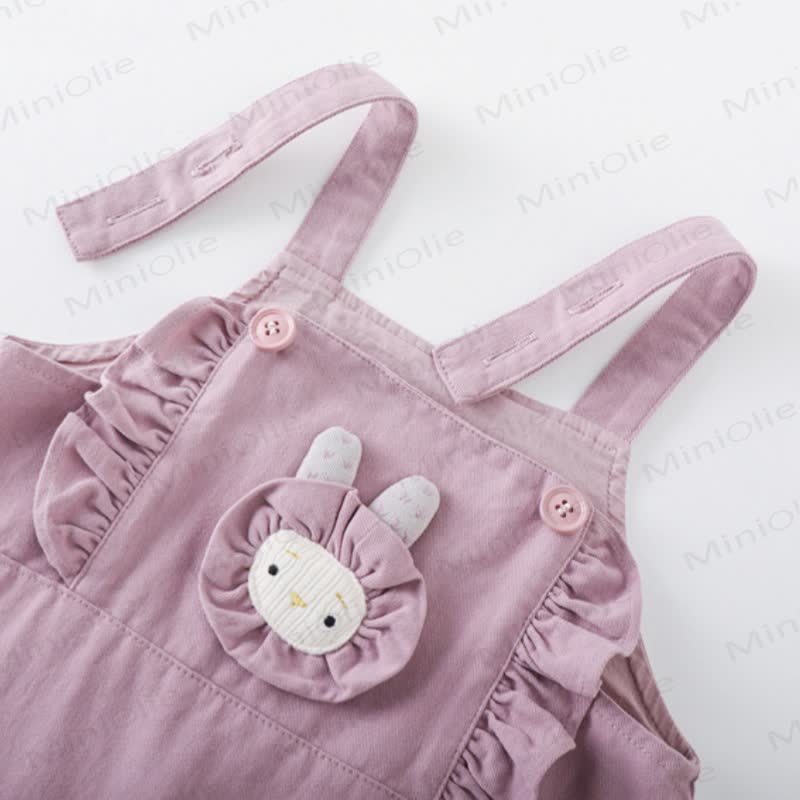 Baby White Ruffle Collar Top and Purple Bunny Overalls 2-piece Set - image 5