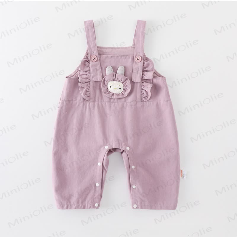 Baby White Ruffle Collar Top and Purple Bunny Overalls 2-piece Set - image 3