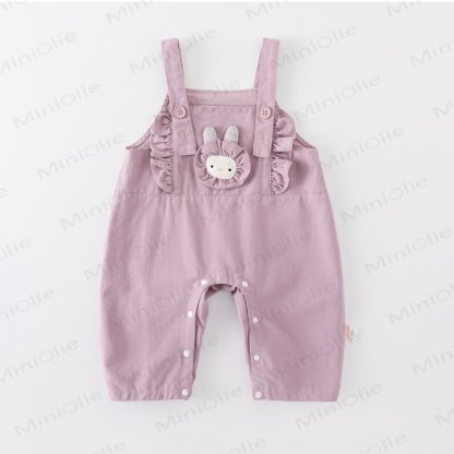 Baby White Ruffle Collar Top and Purple Bunny Overalls 2-piece Set - image 3