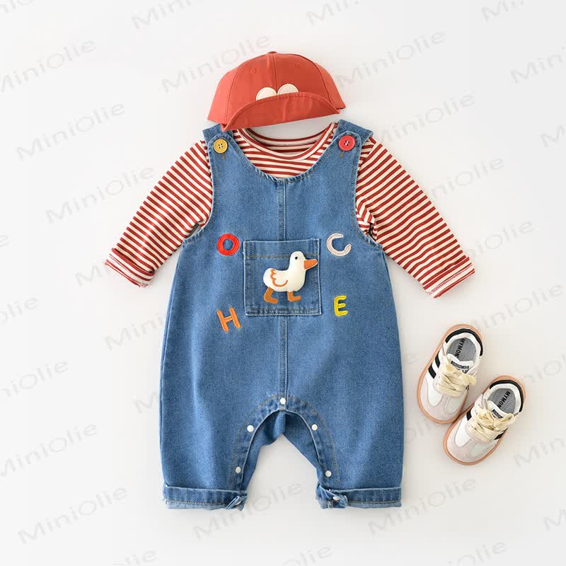 Baby Toddler Blue Duck Patch Denim Overalls - image 2