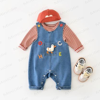 Baby Toddler Blue Duck Patch Denim Overalls - image 2