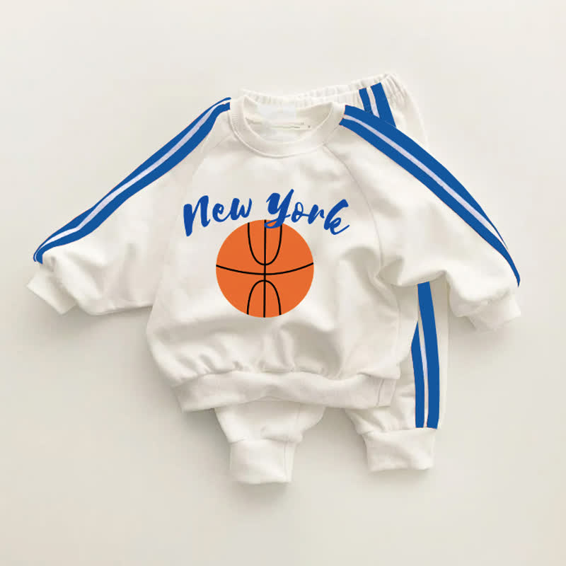 NEW YORK Baby Toddler Basketball Blue Striped 2-piece Set - White&Blue - 3-5T - image 1