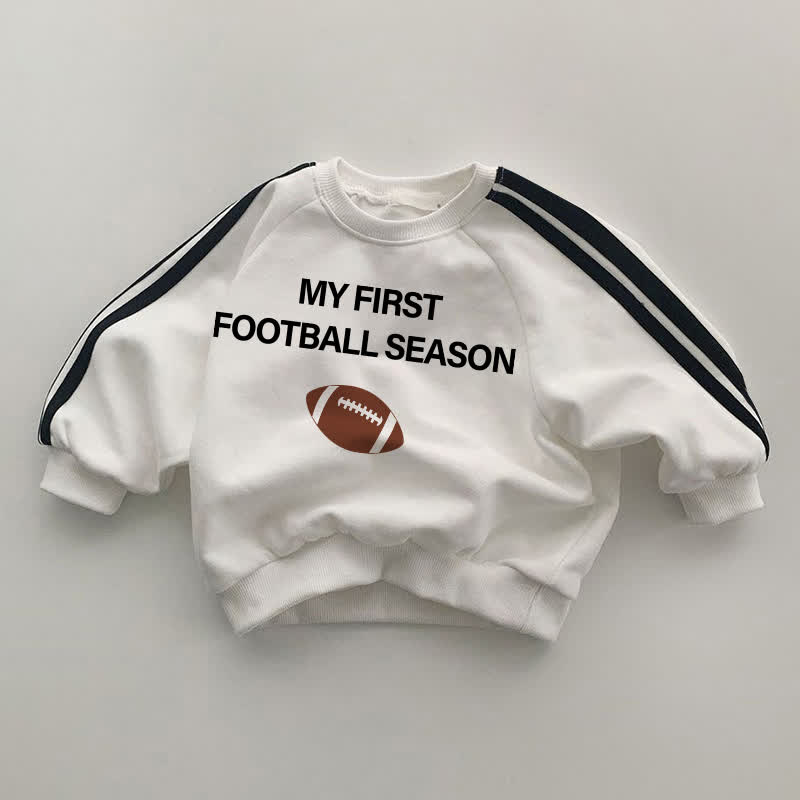 MY FIRST FOOTBALL SEASON Baby Black Striped Sleeve White Sweatshirt - White - 2-3T - image 1