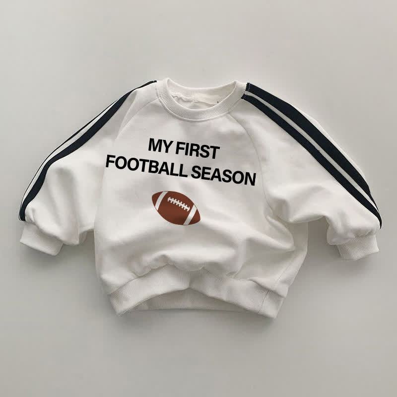 MY FIRST FOOTBALL SEASON Baby Black Striped Sleeve White Sweatshirt - White - 2-3T - image 1