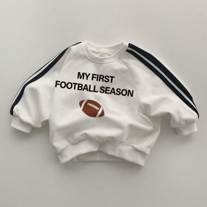 MY FIRST FOOTBALL SEASON Baby Black Striped Sleeve White Sweatshirt - White - 2-3T - image 1