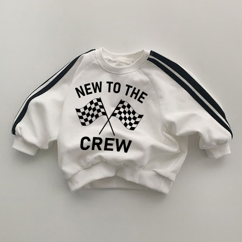 NEW TO THE CREW Baby Race Car Black Striped Sleeve White Sweatshirt - White - 2-3T - image 1