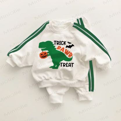 TRICK RAWR TREAT Baby Toddler Green Striped 2-piece Set - White&Green - 3-5T - image 1