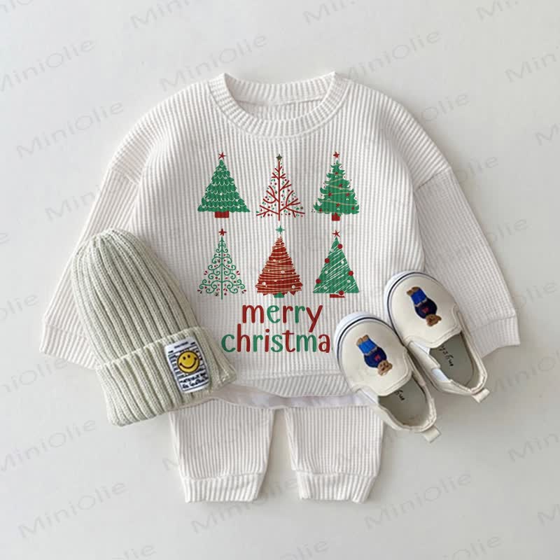MERRY CHRISTMAS Baby Waffle White Sweatshirt 2-piece Set - White - 18-24M - image 1