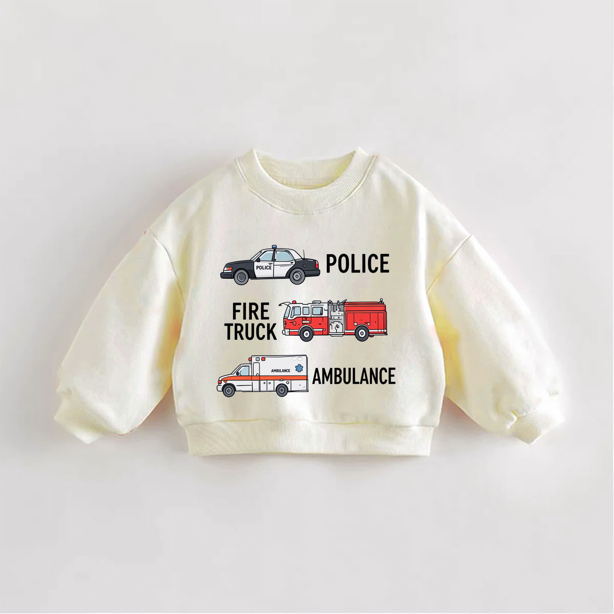 POLICE FIRE TRUCK AMBULANCE Baby Toddler Cream Sweatshirt - Cream - 3-5T - image 1