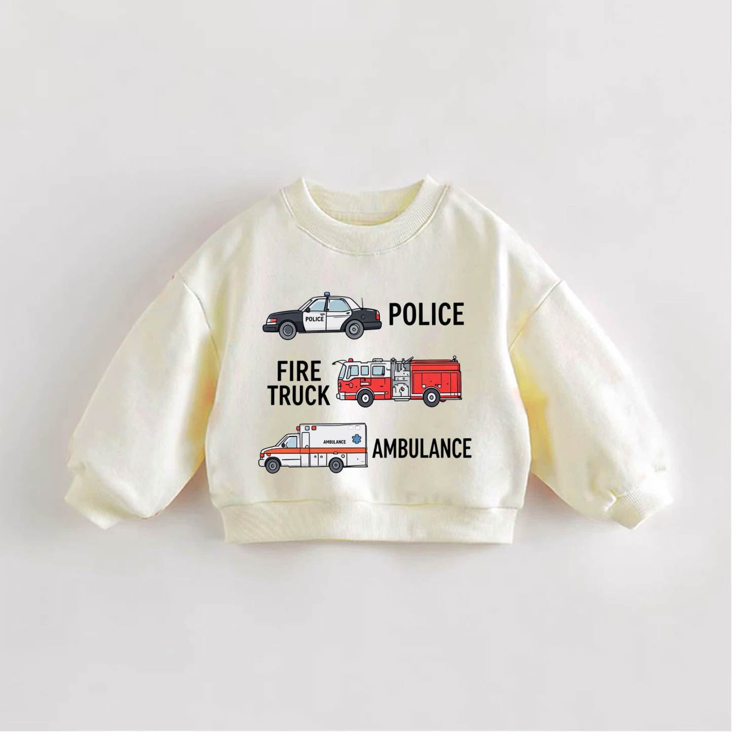 POLICE FIRE TRUCK AMBULANCE Baby Toddler Cream Sweatshirt - Cream - 3-5T - image 1