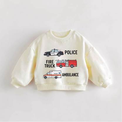 POLICE FIRE TRUCK AMBULANCE Baby Toddler Cream Sweatshirt - Cream - 3-5T - image 1
