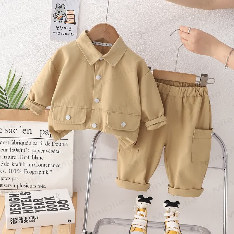 Toddler Baby Boys Casual Utility Jacket and Cargo Pants 2-piece Set - Beige - 4-5T - image 3