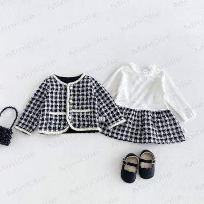 Baby Girl Houndstooth Outerwear and Ribbed Dress Set - Black&White - 2-3T - image 1