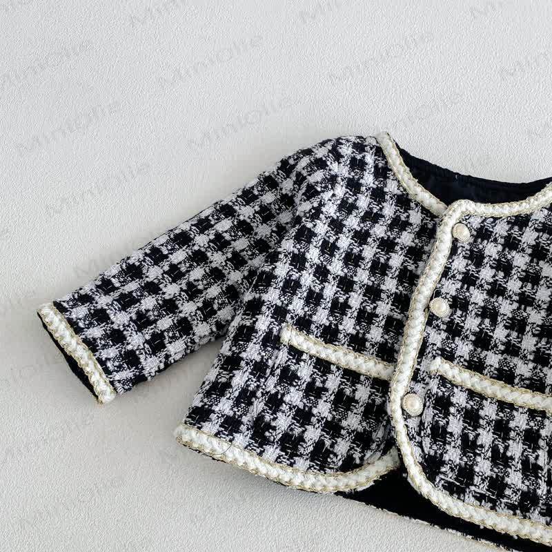 Baby Girl Houndstooth Outerwear and Ribbed Dress Set - image 9