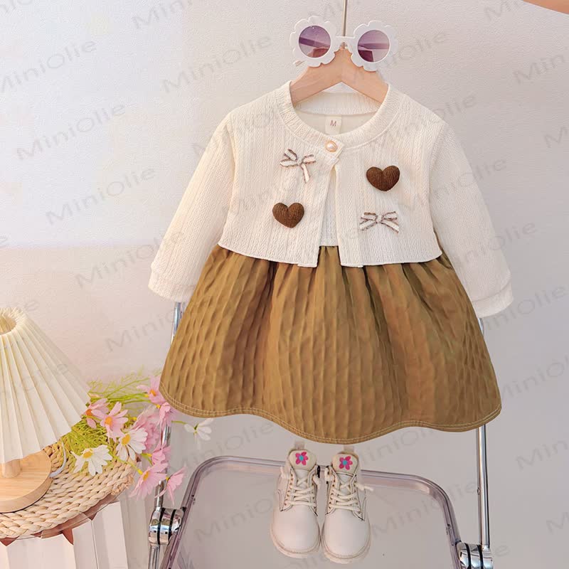 Baby Toddler Girl Heart Bow Cardigan Dress - Brown - 3-4T - image 2