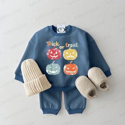 TRICK OR TREAT Baby Pumpkin Print Sweatshirt 2-piece Blue Set - Blue - 2-3T - image 1