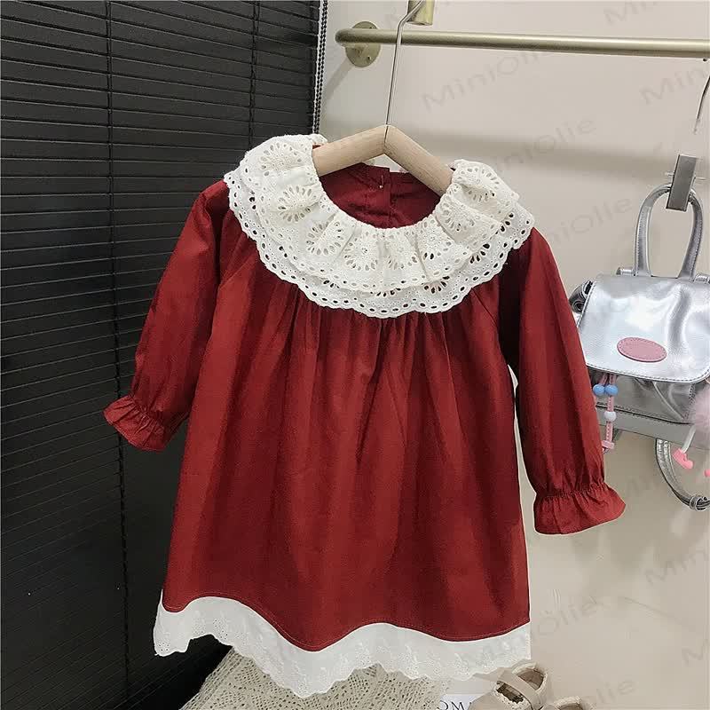 Toddler Girl Lace Collar Puff Sleeve Dress - image 5