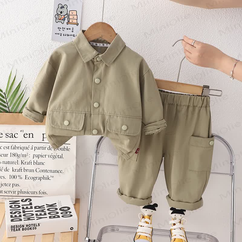 Toddler Baby Boys Casual Utility Jacket and Cargo Pants 2-piece Set - Green - 4-5T - image 2