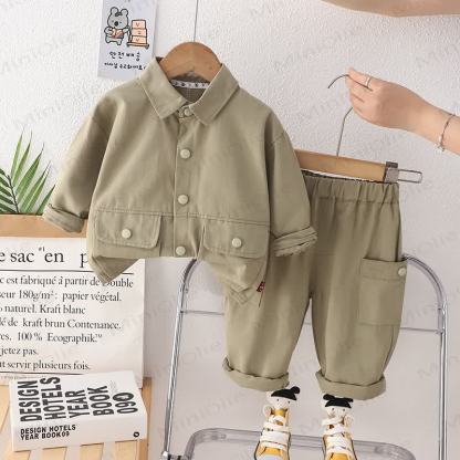 Toddler Baby Boys Casual Utility Jacket and Cargo Pants 2-piece Set - Green - 4-5T - image 2
