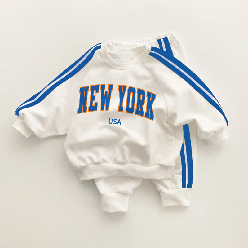 NEW YORK USA Baby Toddler Slogan Blue Striped 2-piece Set - White&Blue - 3-5T - image 1