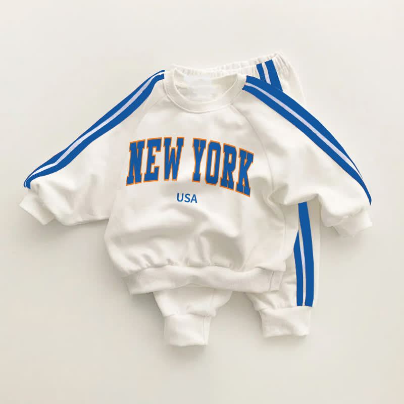NEW YORK USA Baby Toddler Slogan Blue Striped 2-piece Set - White&Blue - 3-5T - image 1