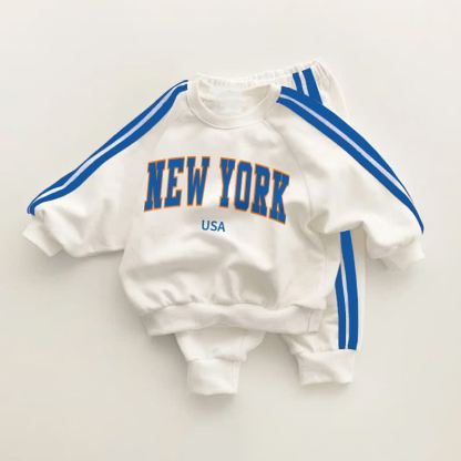 NEW YORK USA Baby Toddler Slogan Blue Striped 2-piece Set - White&Blue - 3-5T - image 1