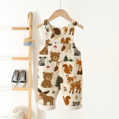 Baby Toddler Beige Animal Corduroy Pocket Overalls - Beige - 3-5T - image 1