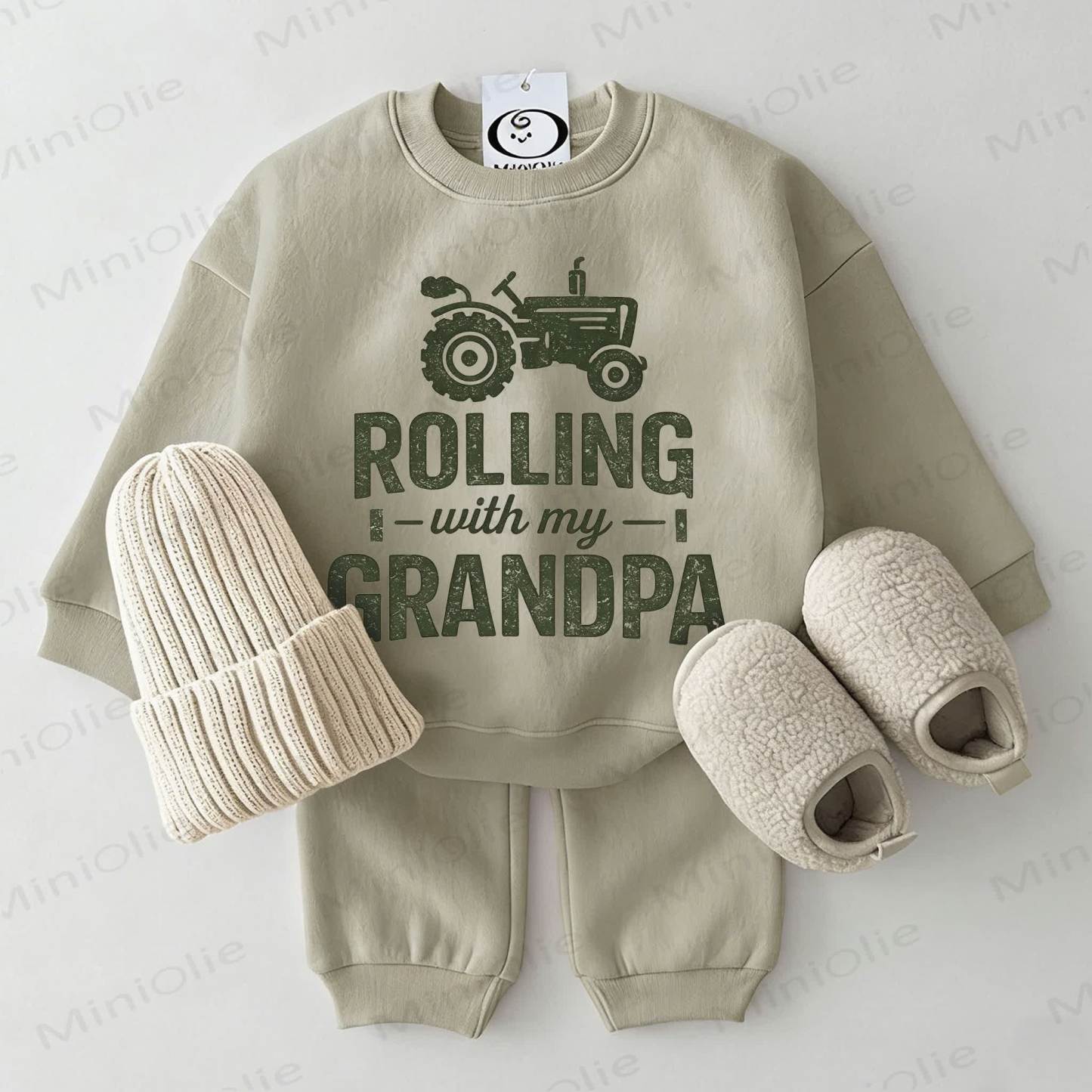 ROLLING WITH MY GRANDPA Baby Sweatshirt 2-piece Grey Green Set - Grey Green - 2-3T - image 1