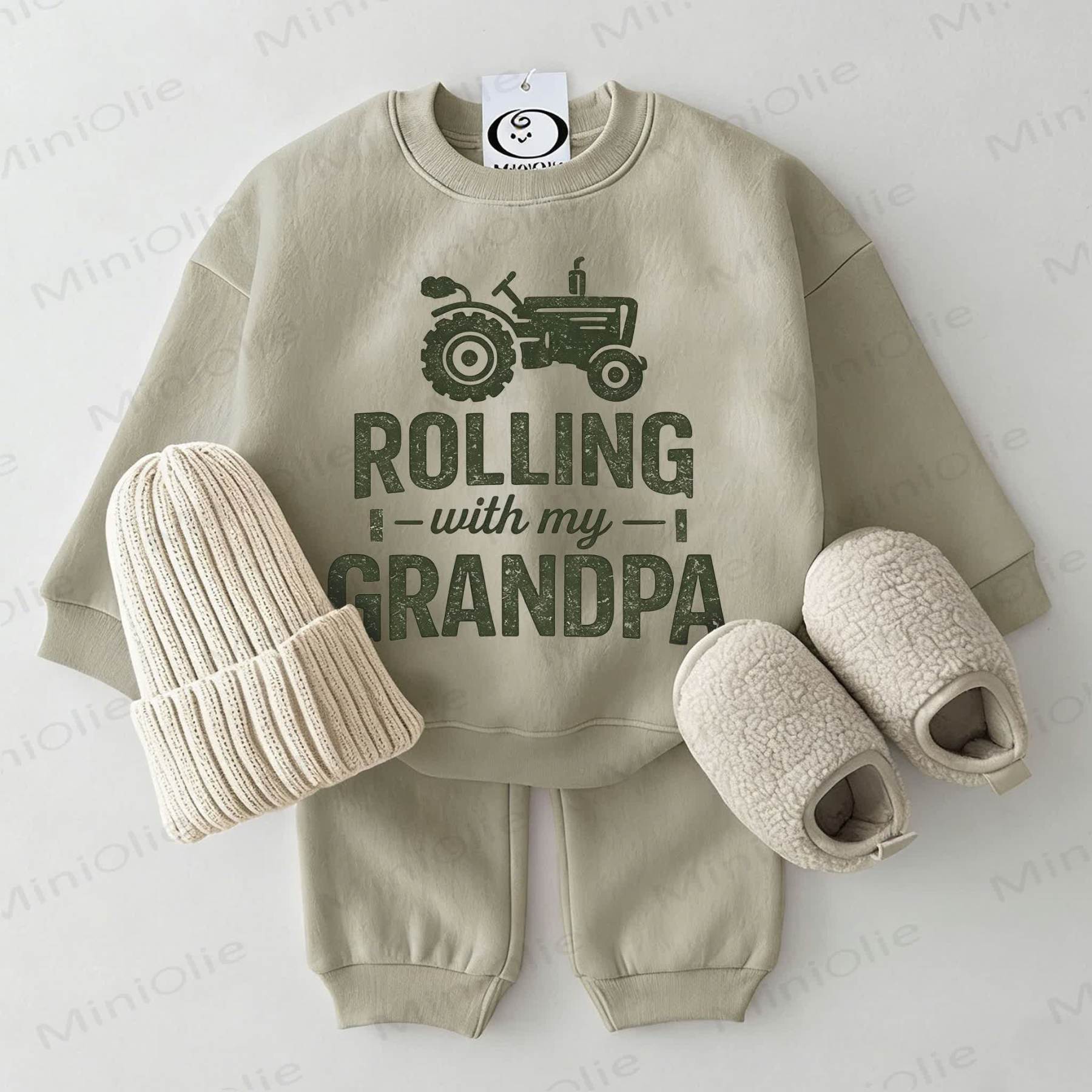 ROLLING WITH MY GRANDPA Baby Sweatshirt 2-piece Grey Green Set - Grey Green - 2-3T - image 1