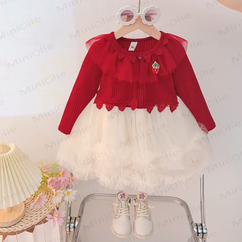 Baby Girl Strawberry Tulle Dress - Red - 4-5T - image 3