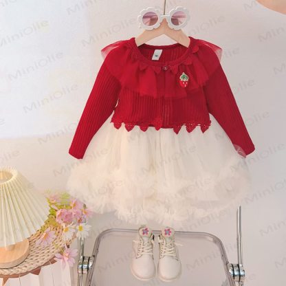 Baby Girl Strawberry Tulle Dress - Red - 4-5T - image 3