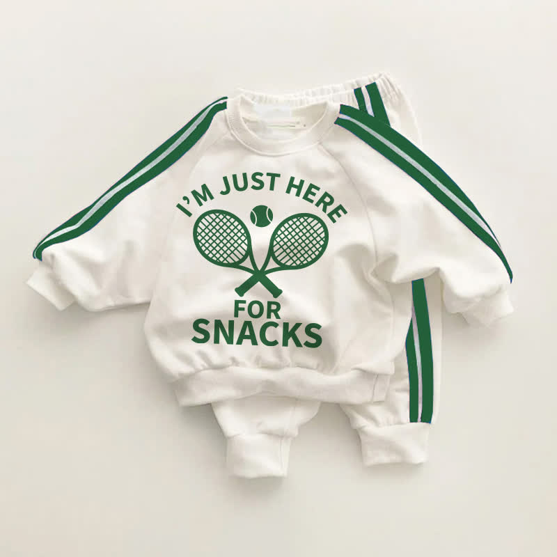I'M JUST HERE FOR SNACKS Baby Toddler Tennis Green Striped 2-piece Set - White&Green - 3-5T - image 1