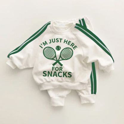 I'M JUST HERE FOR SNACKS Baby Toddler Tennis Green Striped 2-piece Set - White&Green - 3-5T - image 1