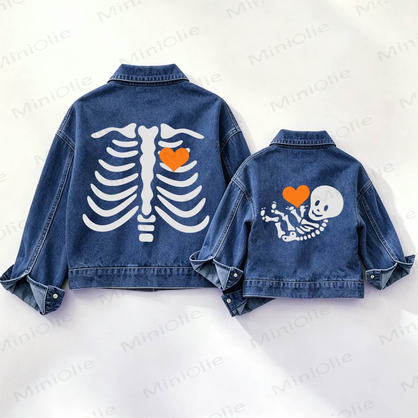 Family Skeleton with Heart Denim Jacket - Blue - XXL - image 1