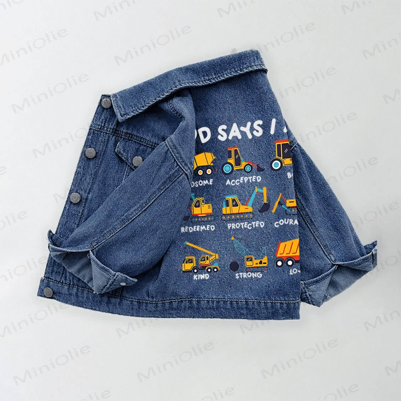 Toddler Kid Construction Truck Vehicle Print Denim Jacket - Blue - 10-11T - image 1
