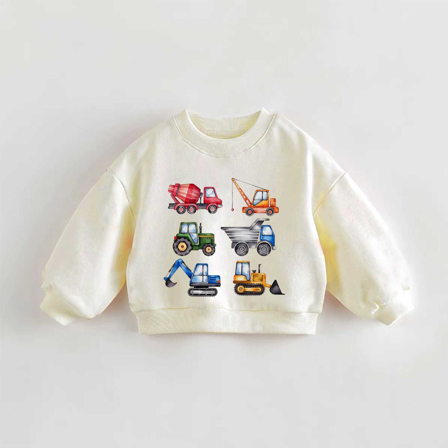 Baby Toddler Watercolor Construction Vehicles Print Cream Sweatshirt - Cream - 3-5T - image 1