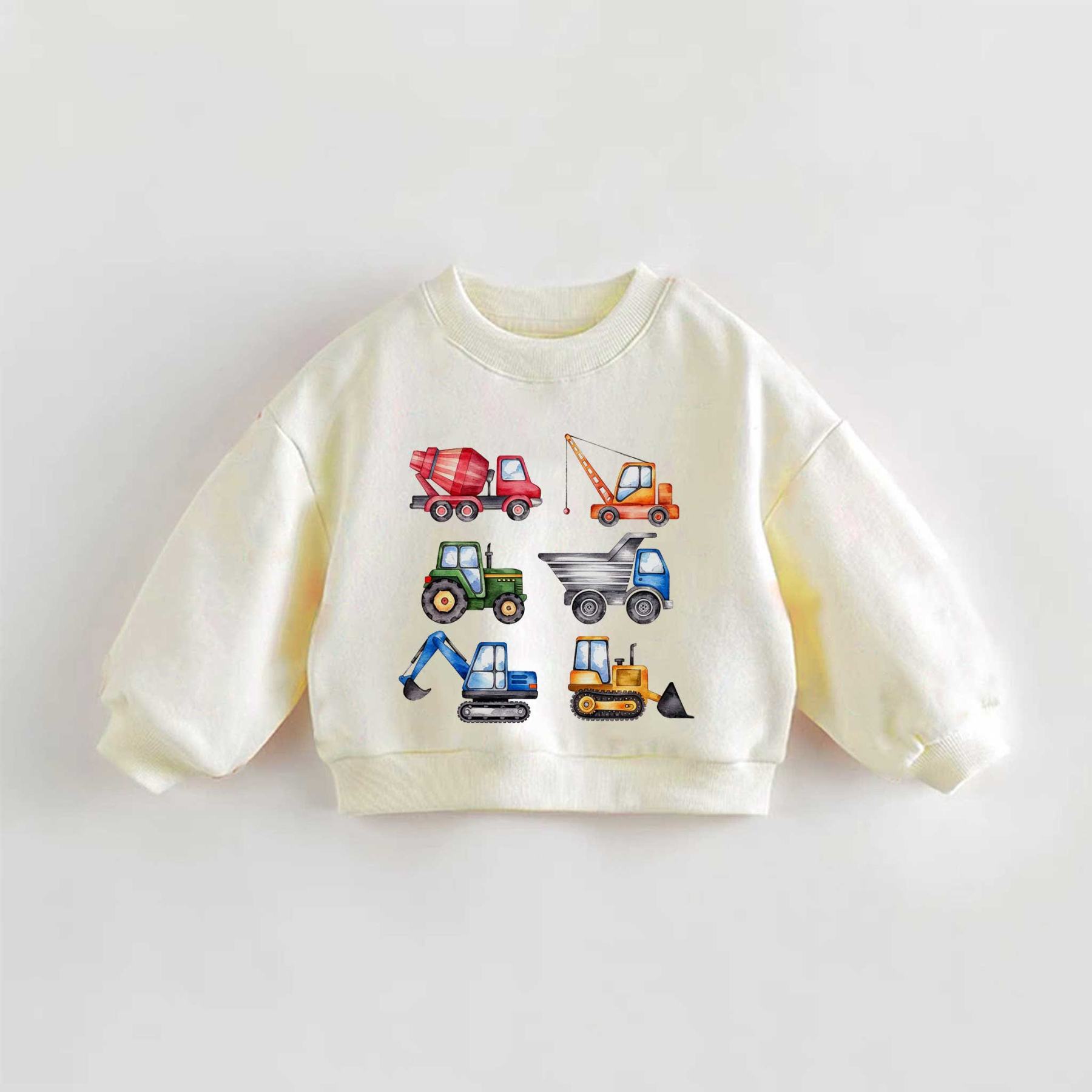 Baby Toddler Watercolor Construction Vehicles Print Cream Sweatshirt - Cream - 3-5T - image 1