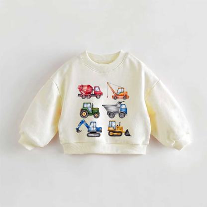 Baby Toddler Watercolor Construction Vehicles Print Cream Sweatshirt - Cream - 3-5T - image 1