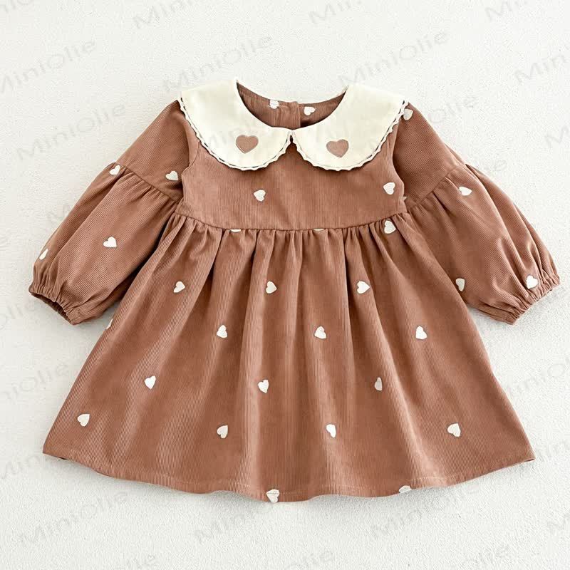 Baby Toddler Heart Print Peter Pan Collar Dress - Brown - 4-5T - image 6