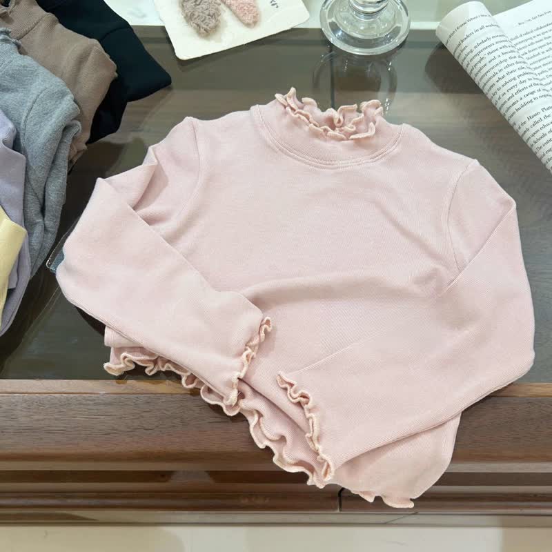 Toddler Baby Ruffle Mock Neck Rib Top - Pink - 8-9T - image 8