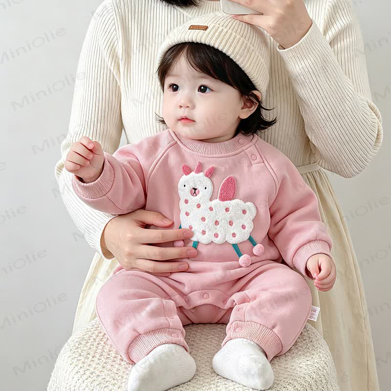 Baby Animal Applique Cotton Long Sleeve Romper - Pink - 18-24M - image 2