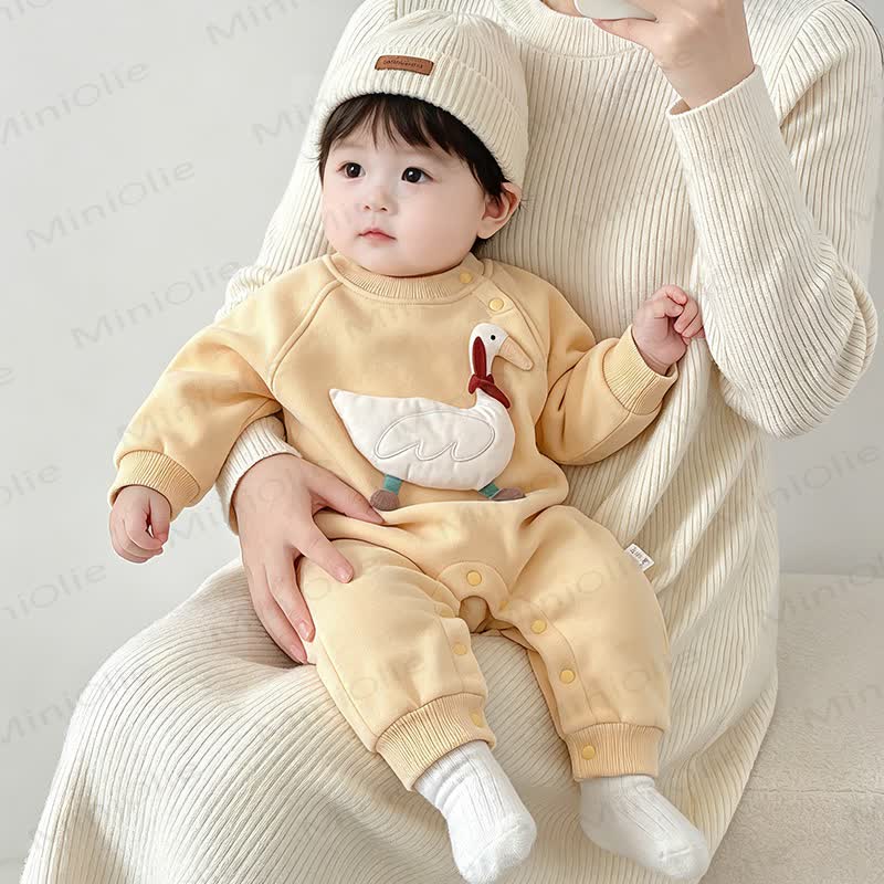Baby Animal Applique Cotton Long Sleeve Romper - Yellow - 18-24M - image 4