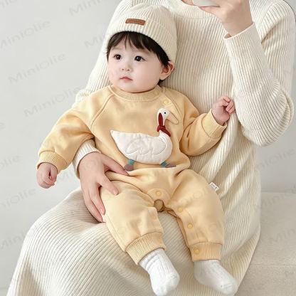 Baby Animal Applique Cotton Long Sleeve Romper - Yellow - 18-24M - image 4