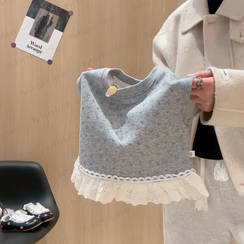 Toddler Girl Gray Flower Lace Trim Knit 3-piece Set - image 2