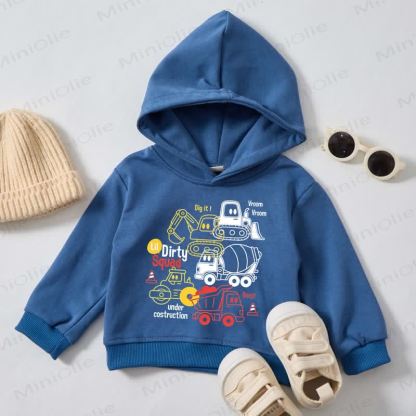 LIL DIRTY SQUAD DIG IT! UNDER CONSTRUCTION Baby Toddler Truck Print Hoodie Sweatshirt - Blue - 3-5T - image 1