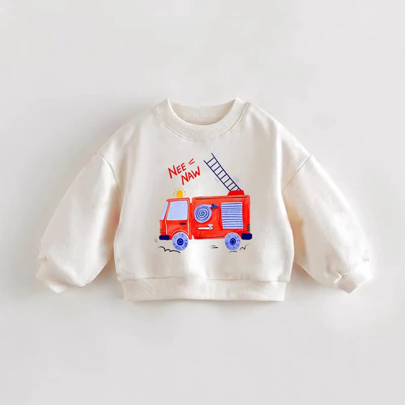 NEE NAW Baby Toddler Fire Truck Print Sweatshirt - Cream - 3-5T - image 1