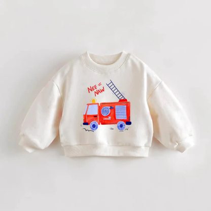 NEE NAW Baby Toddler Fire Truck Print Sweatshirt - Cream - 3-5T - image 1