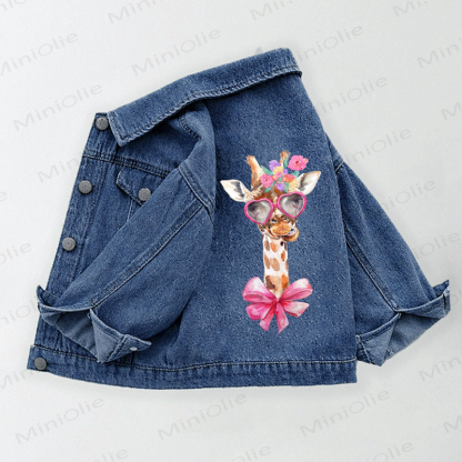 Toddler Kid Cute Bow Giraffe Print Denim Jacket - Blue - 10-11T - image 1