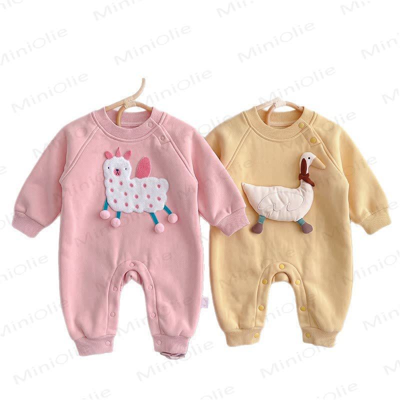 Baby Animal Applique Cotton Long Sleeve Romper - image 1