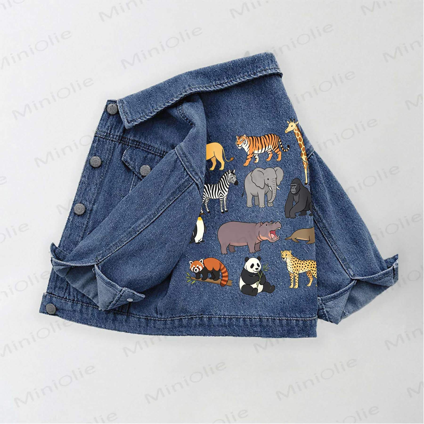 Toddler Kid Cartoon Wild Animals Print Denim Jacket - Blue - 10-11T - image 1